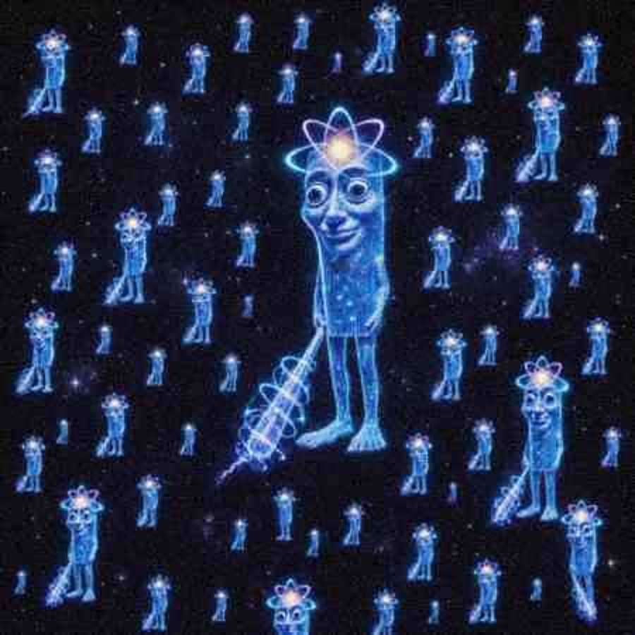 Dozens of copies of him floating in space