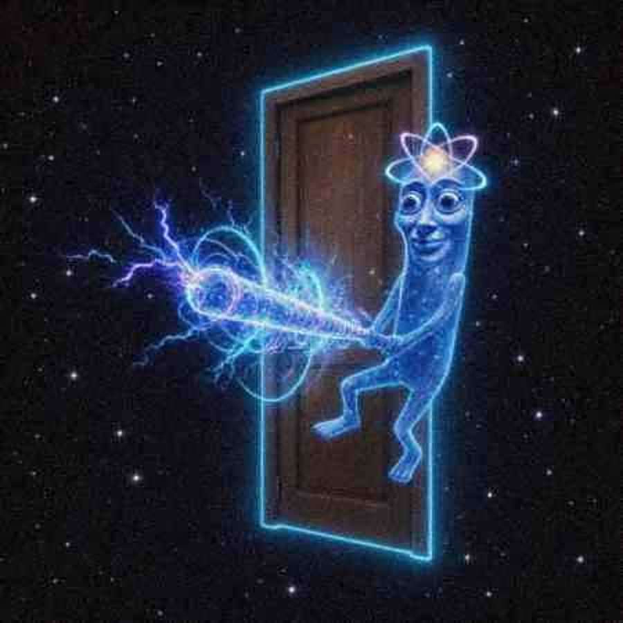 He hits a floating door in space with his bat